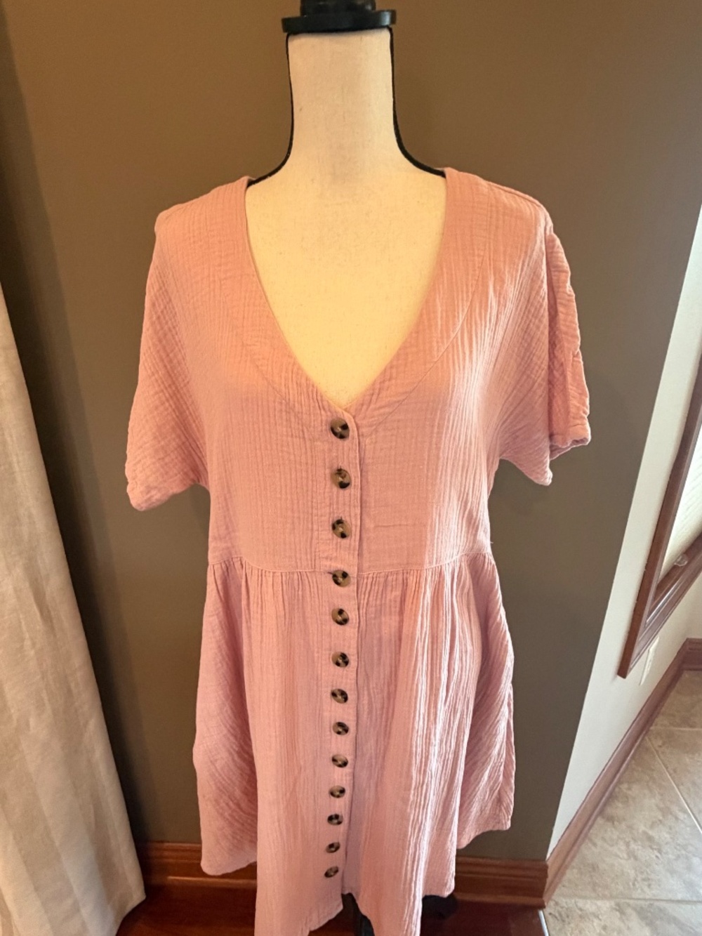 Madewell Pink Lightspun Button Front Minidress Gauzy Beachy, Size Medium - Picture 2 of 10